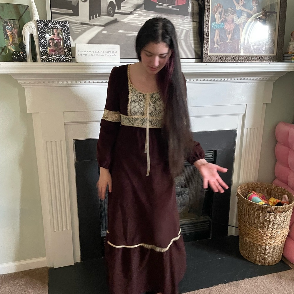 Vintage Bohemian Crochet Lace gunne sax style peasant costume dress